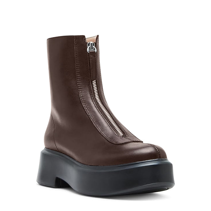 Premium Row Zipped Front Leather Brown Ankle Boot
