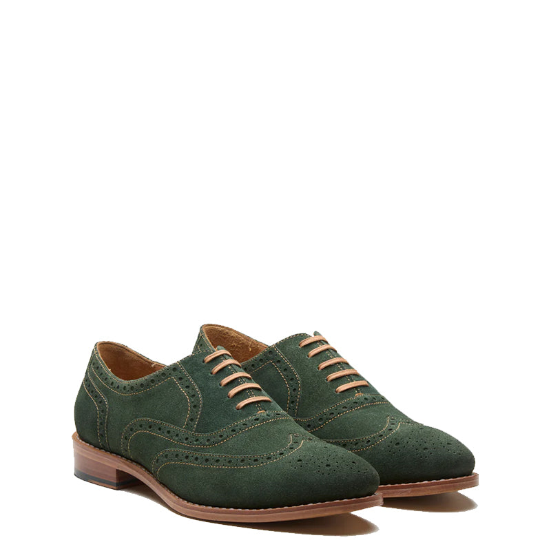 Classic Design Suede Wingtip Leather Oxford Shoe Olive Green