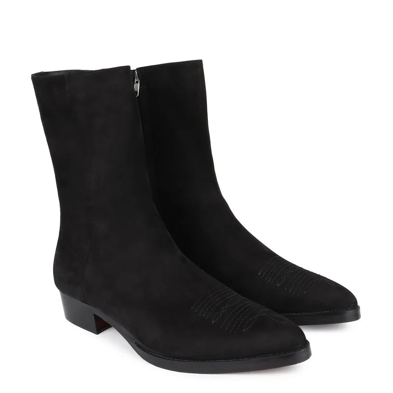 Long Zip up Suede Cowboy Boots