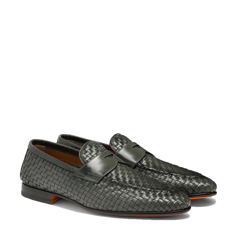 Penny Woven Shiny Leather Grey Loafer