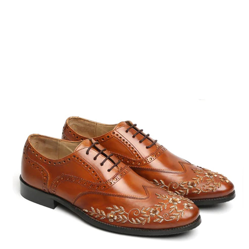 Leather Lace Up Wingtip Shoes For Men