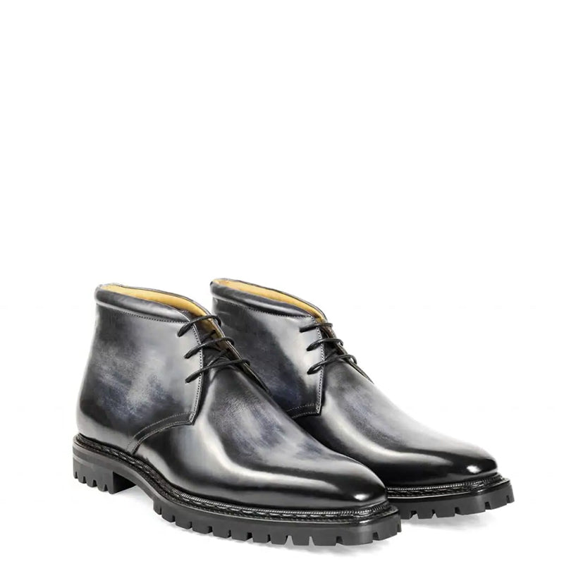 Men Handpainted Solid Leather Chukkas Tan Boot