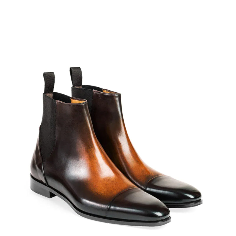 Polished Shiny Leather Cap-Toe Chelsea Boots