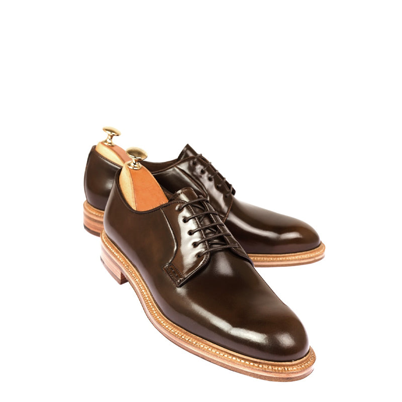 Polished Shiny Leather Plain Toe Derby Shoe