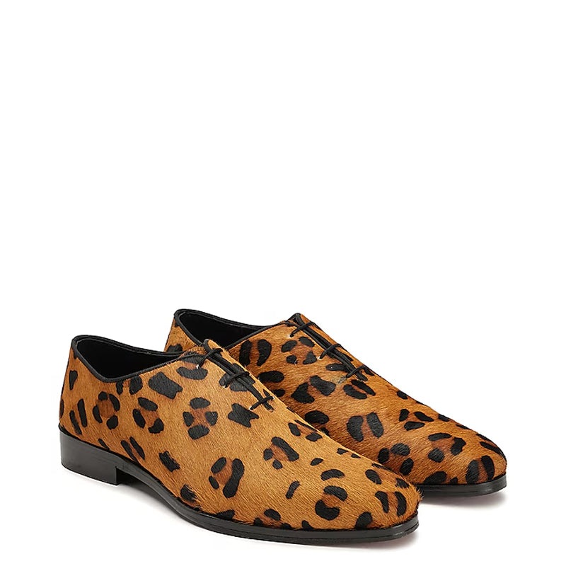 Leather Leopard Print Lace Up Shoes