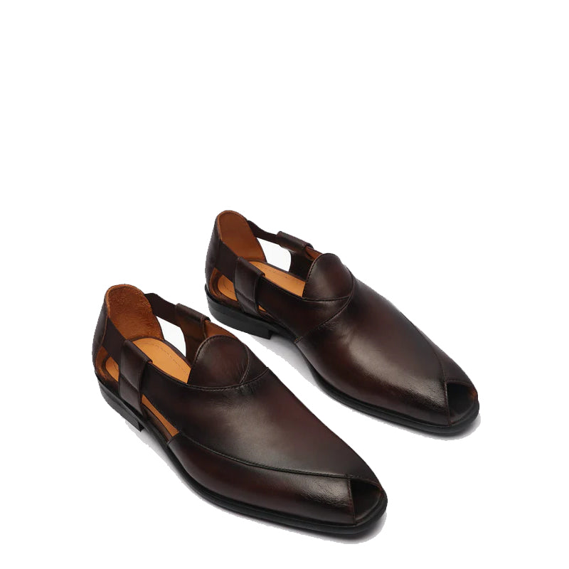 Classic Luxury Slip-On Leather Peshawari Brown Sandal