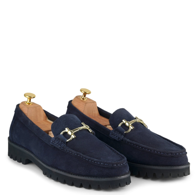 Suede Leather With Horse-bit Buckled Black Loafer