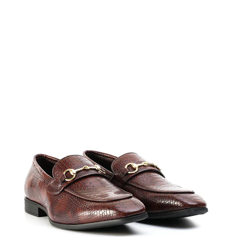 Men Horsebit Snake Effect Slip On Shoes