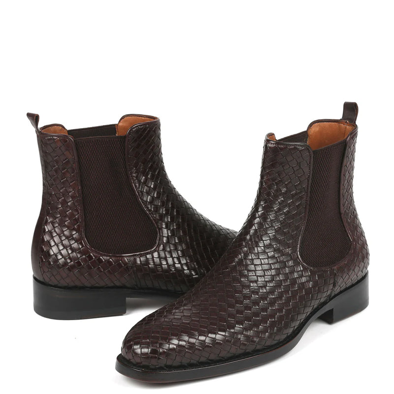 Woven Handmade Shiny Leather Chelsea Boot