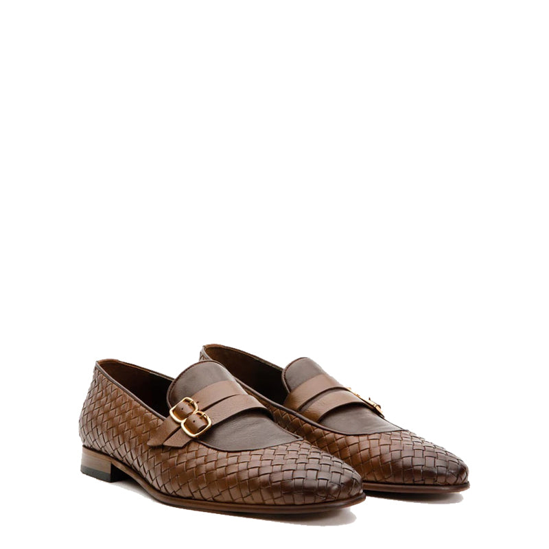 Brown Double Monk Strap Woven Men Shoe