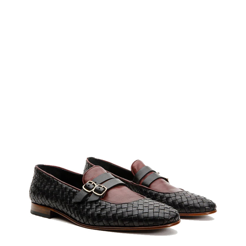 Brown Double Monk Strap Woven Men Shoe
