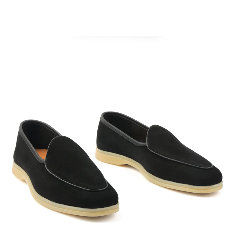 Suede Leather Solid Green Loafers For Men