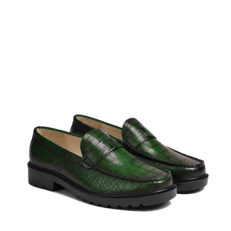 Men s Round Toe Croc Loafers Green