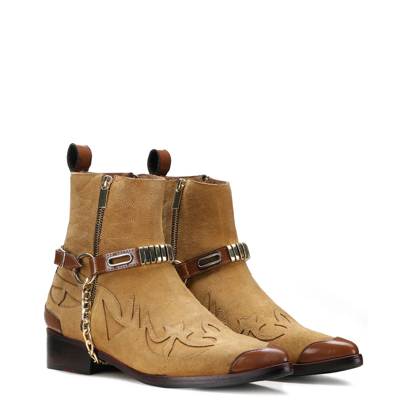 Luxury Premium Leather Side Zipper Boots With Chain Buckle