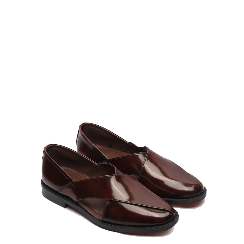 Shiny Leather Closed Comfort Peshawari Black Sandal