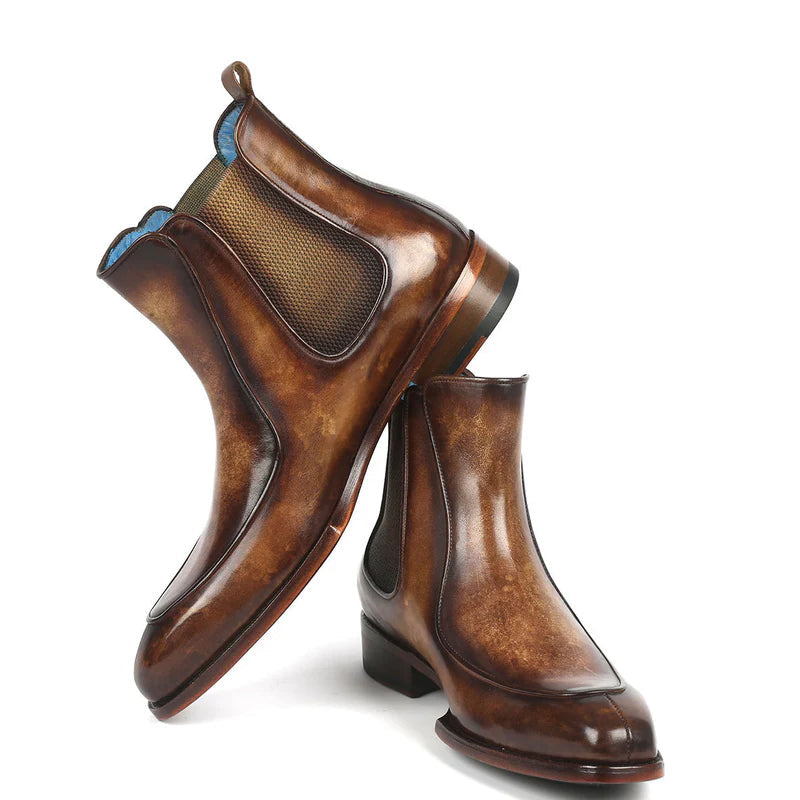 Luxury Pure Leather Handpainted Chelsea Tan Brown Boot
