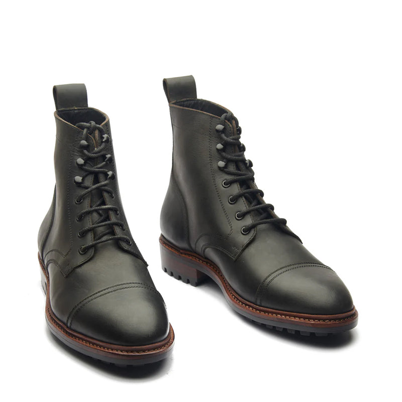 Premium Leather Lace-Up Cap-Toe Derby Boot