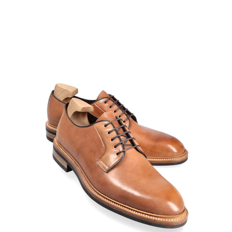 Plain Toe Polished Shiny Leather Derby Shoe