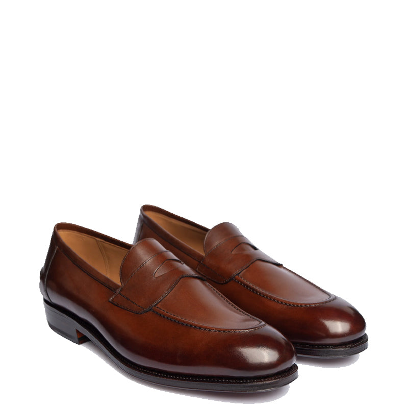 Plain Polished Leather Penny Tan Loafer For Men