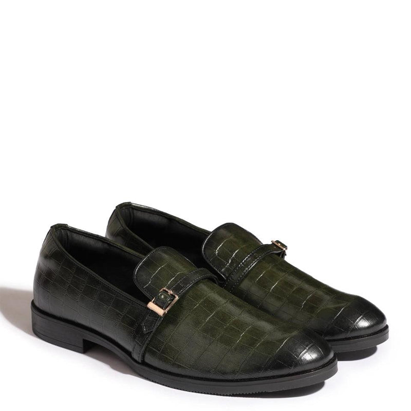 Croco Textured Leather Burgundy Loafer With Side Buckle