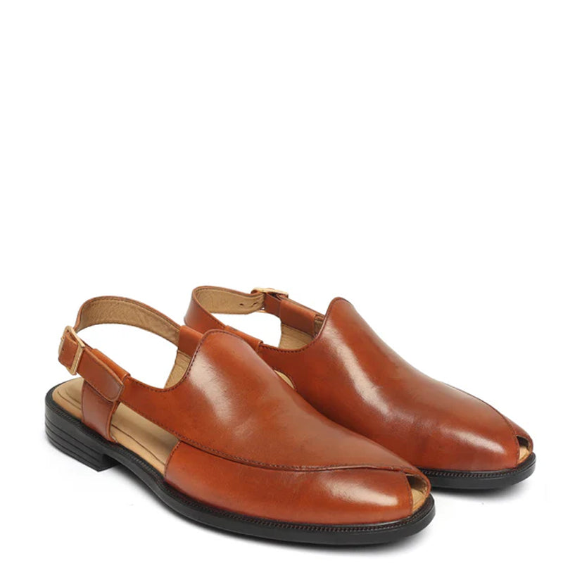 Cross Design Leather Comfort Peshawari Brown Sandal