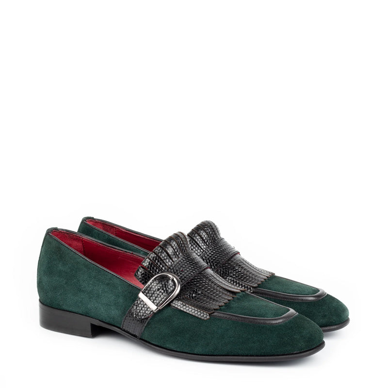 Suede Handmade Leather Single Monk Straps Brown Shoe