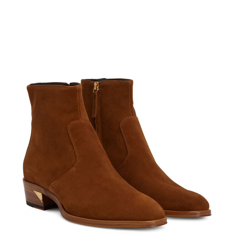 Handmade Suede Leather Side Zipper Ankle Brown Boot