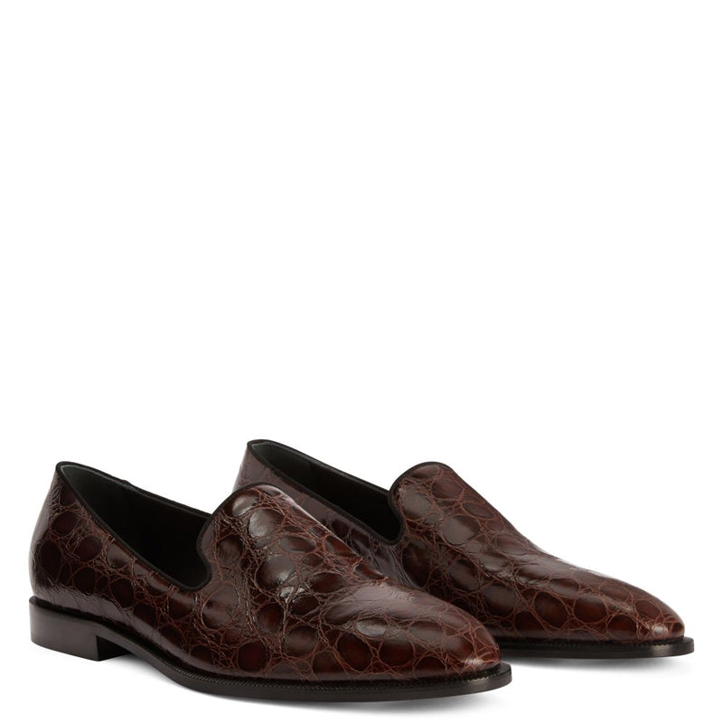 Pure Solid Leather Croco Textured Brown Loafer
