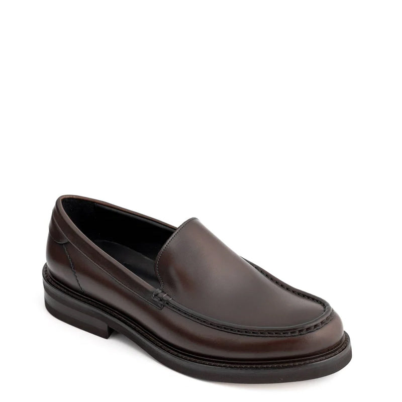 Round Toe Slip-On Leather Brown Loafer