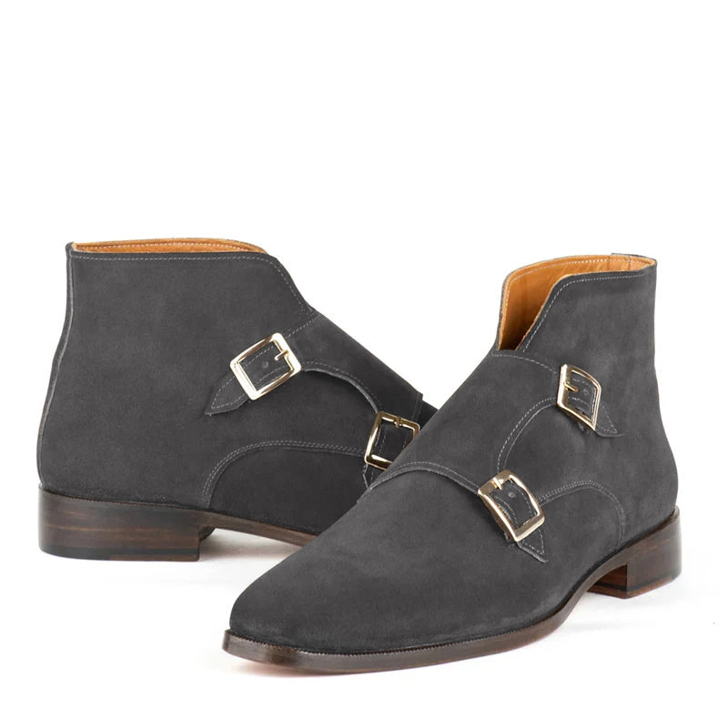 Luxury Suede Leather Double Buckle Ankle Boot
