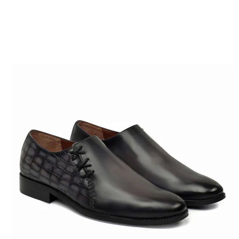 Leather Croco Lace Up Oxford Shoes