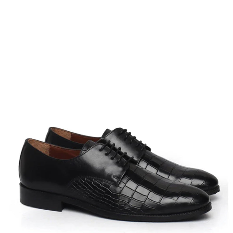 Croco Print Lace-Up Leather Derby Shoe