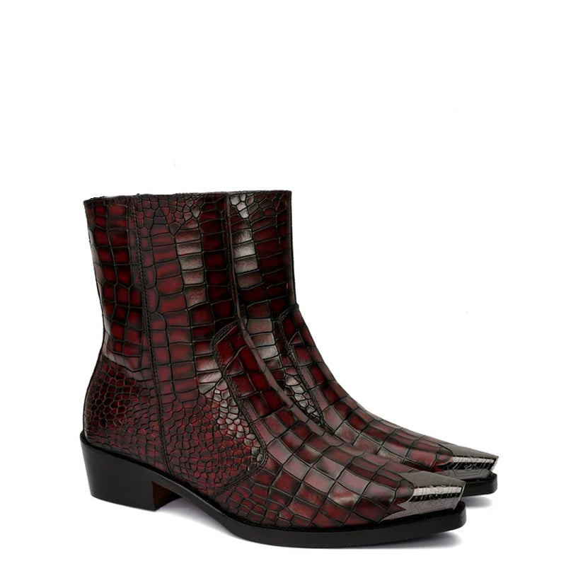 Luxury Croco Print Leather Side-Zipper Boot