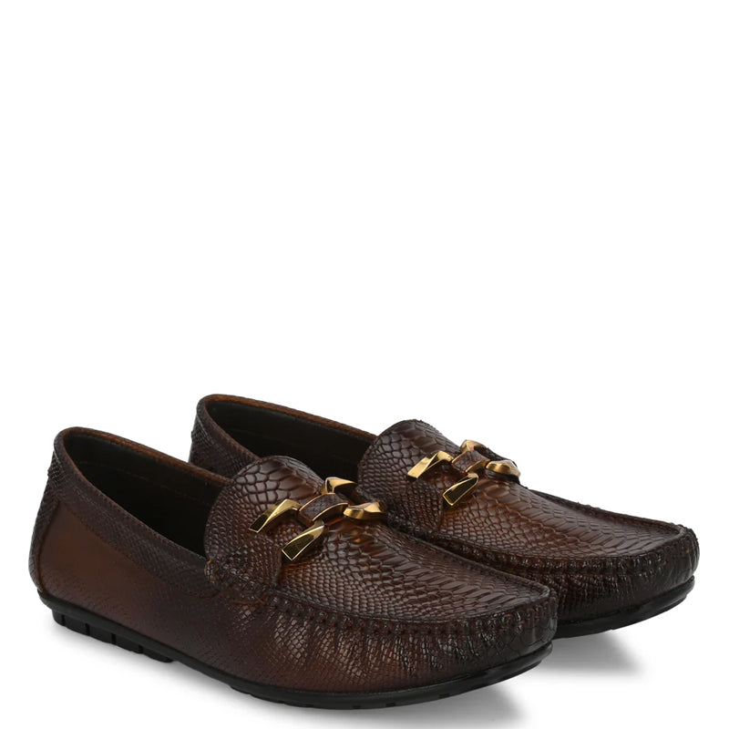Premium Leather Black Loafer With Gold Buckled