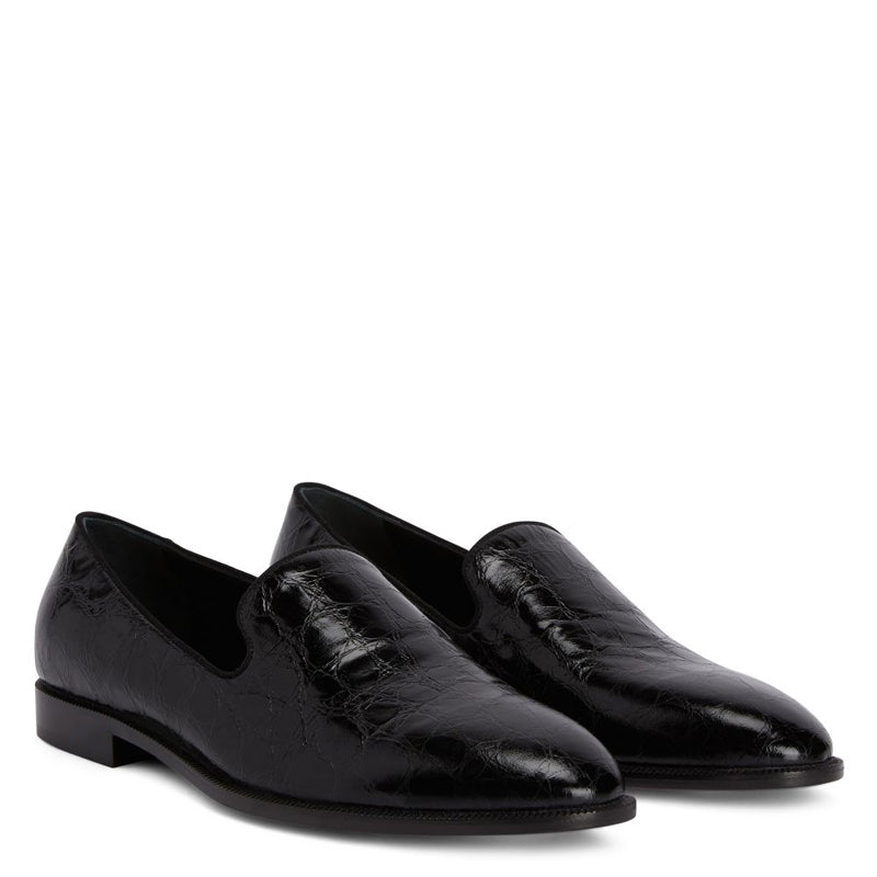 Pure Solid Leather Croco Textured Brown Loafer