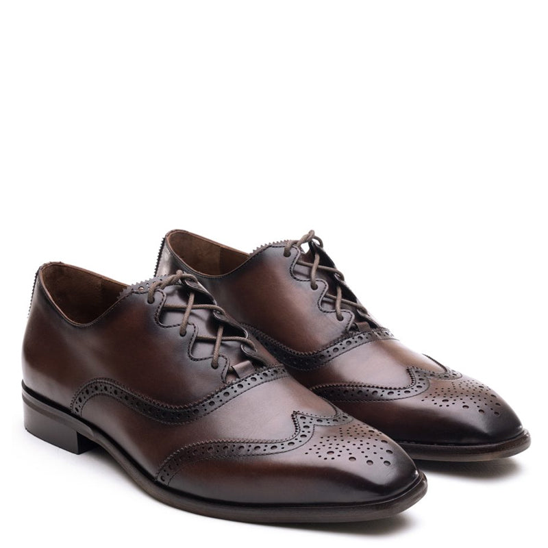 Men Wingtip Whole Cut Leather Oxford Brown Shoe