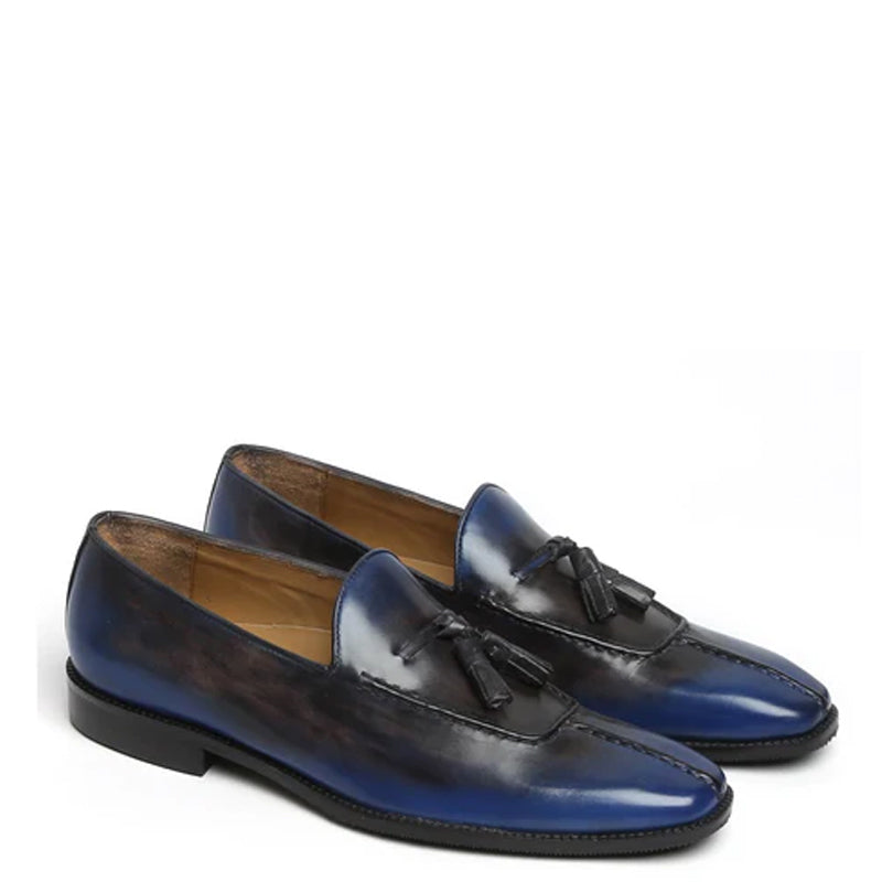 Men Slip-On Leather Blue-Black Tassel Loafer