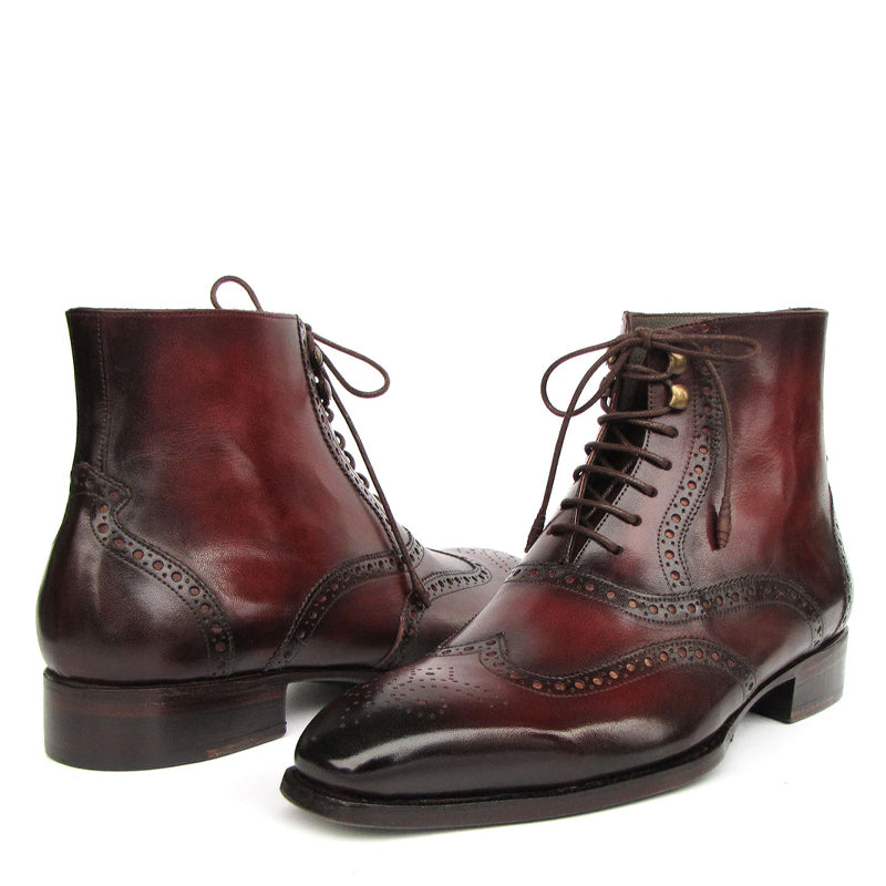 Premium Leather Lace Up Wingtip High Ankle Boots
