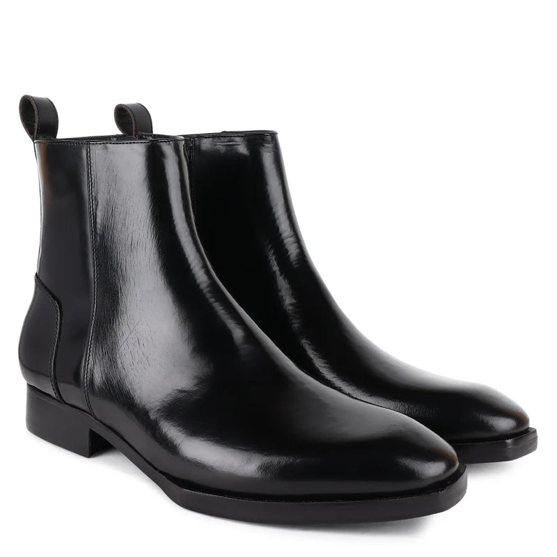 Luxury Handmade High Top Leather Side Zipper Boot Black