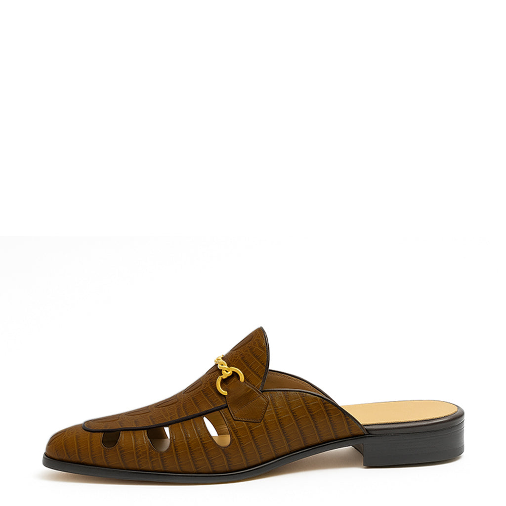 Embellished Textured Leather Mule