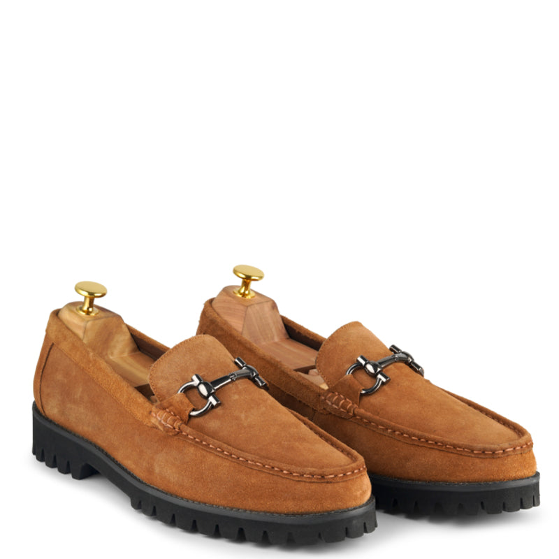 Suede Leather With Horse bit Buckled Tan Loafer