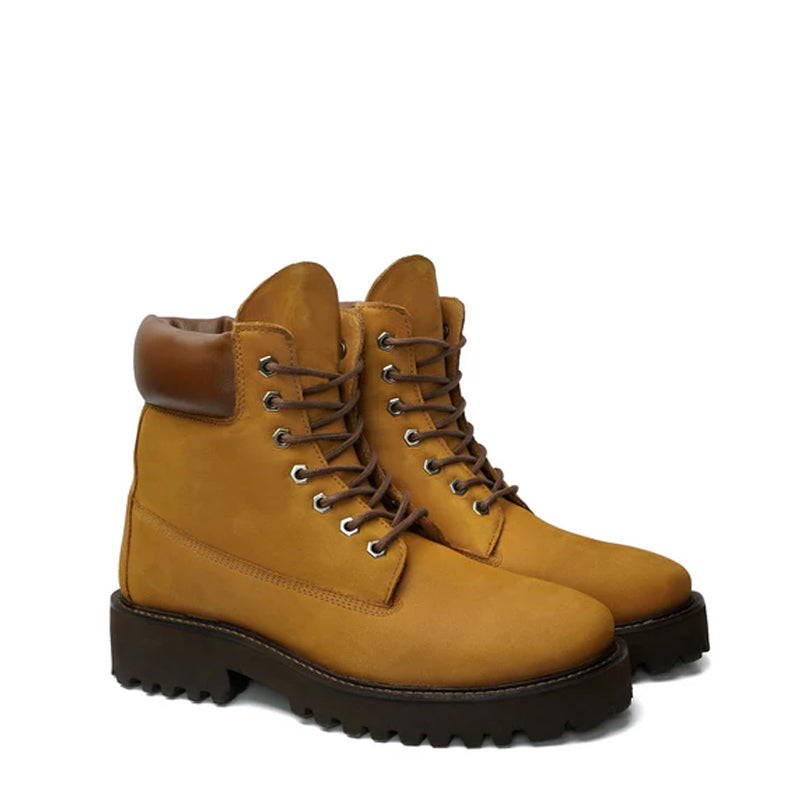 Suede Leather Lace-Up Biker Beige Boot