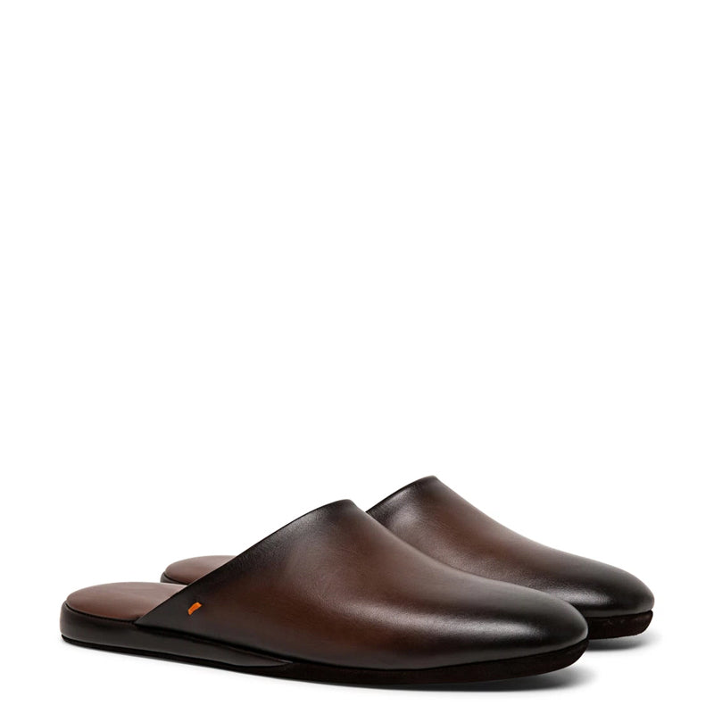 Men Striped Slip On Leather Slippers