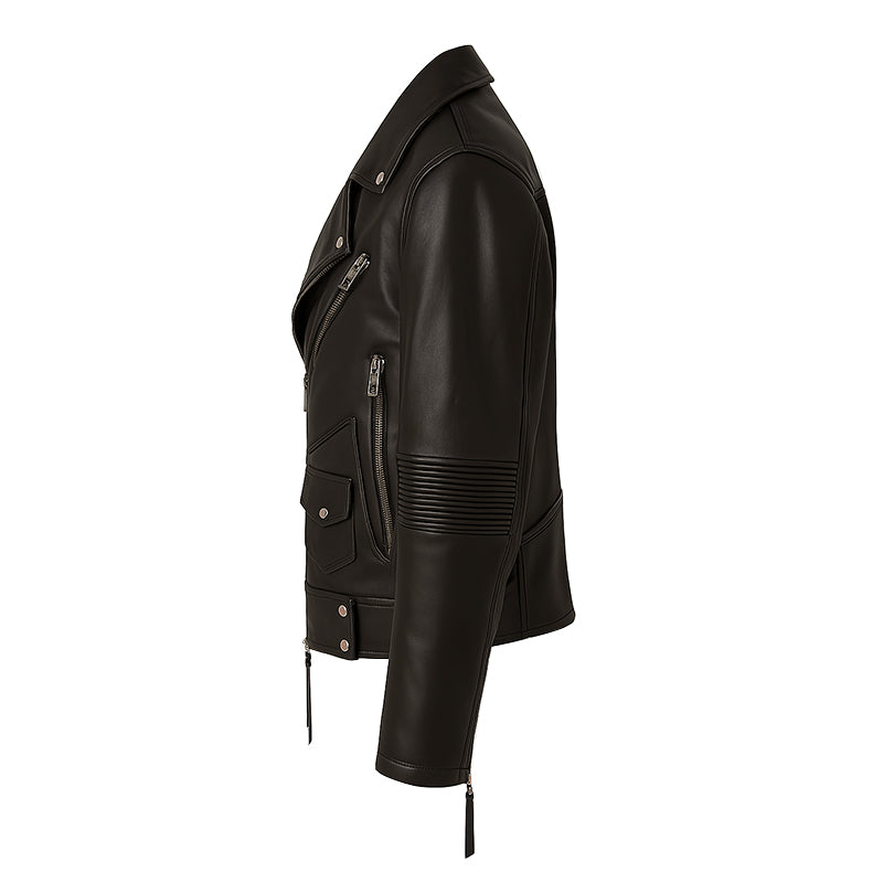 Men s Black Leather Biker Jacket with Zippers