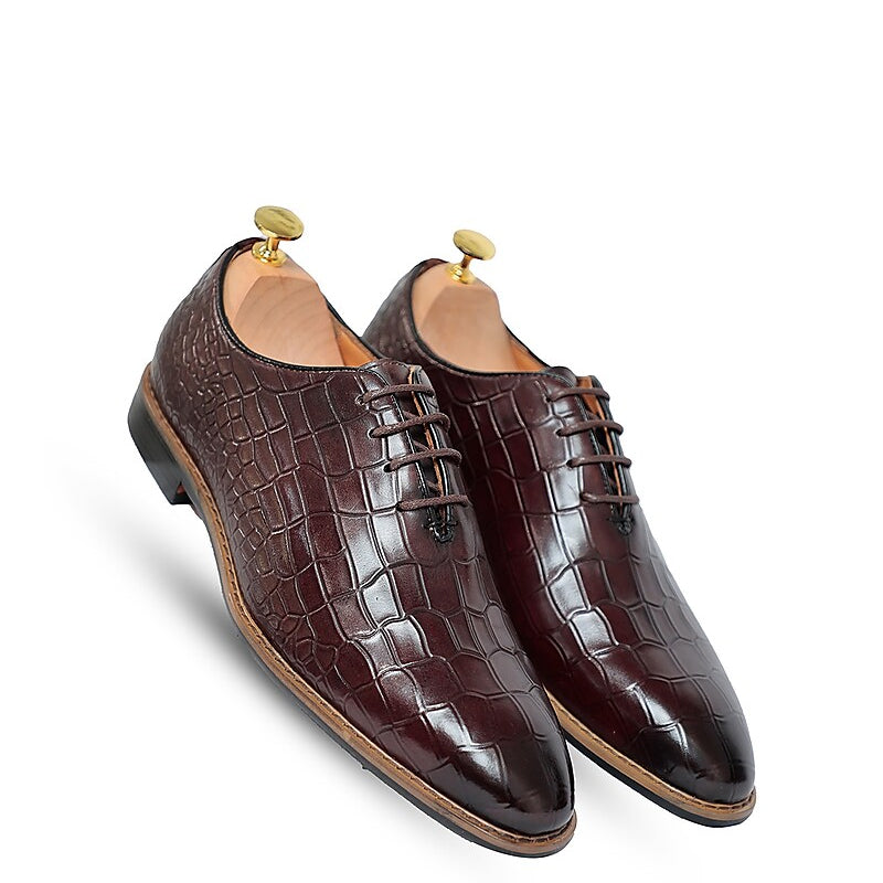 Croco HandMade Leather Lace Up Oxford Shoes