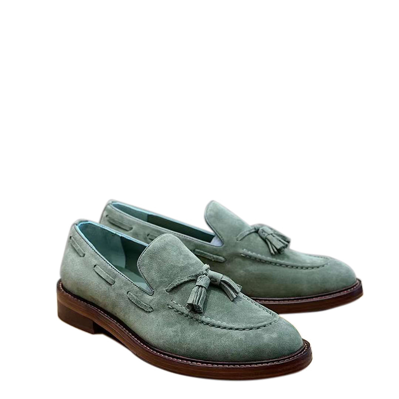 Comfort Tassel Penny Loafer in Black Suede Leather