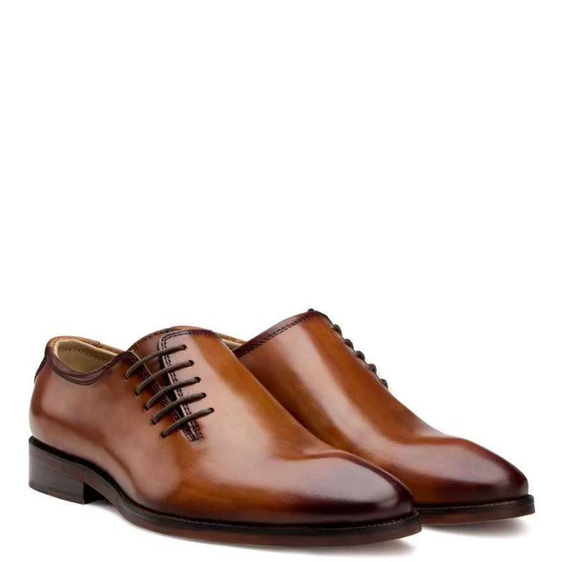 Side Lace Up Wholecut Leather Tan Oxford Shoe