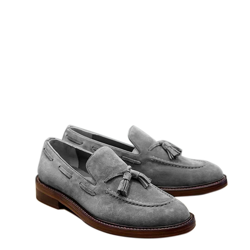 Comfort Tassel Penny Loafer in Black Suede Leather