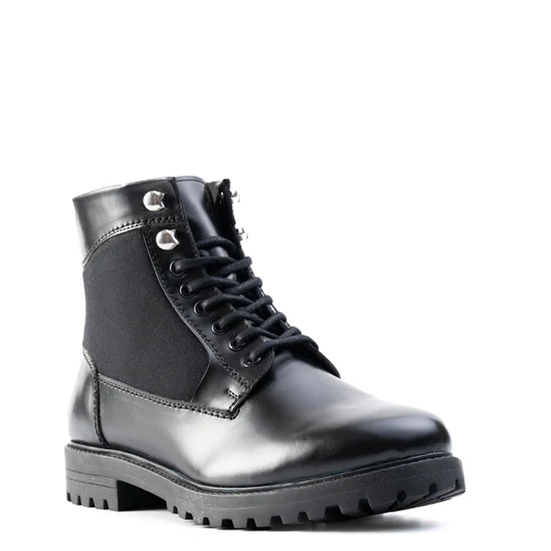 Luxury Mid Top Solid Leather Ankle Boot Black
