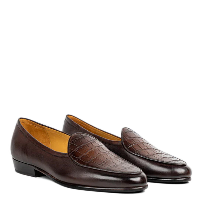 Men Croco Solid Leather Black Loafer